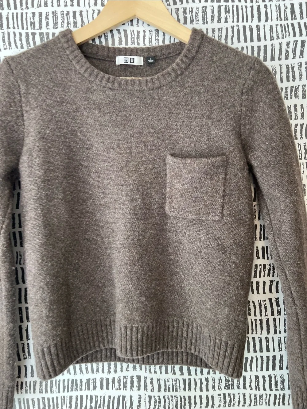 Uniqlo U Brown Wool Crewneck Sweater Chest Pocket Minimalist Knit Size M
